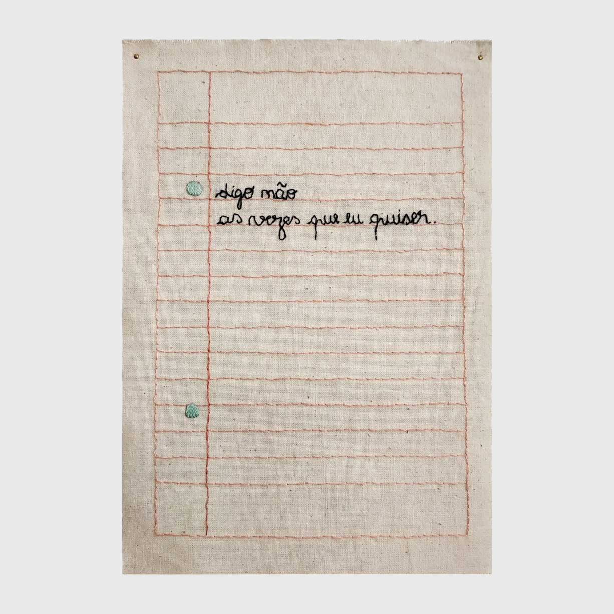 digo-não-clara-não hemp, hand stitched, phrase, clara nao