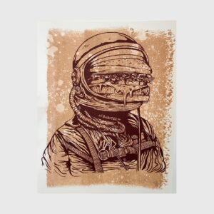 illustrion of a astronaut with a burger face