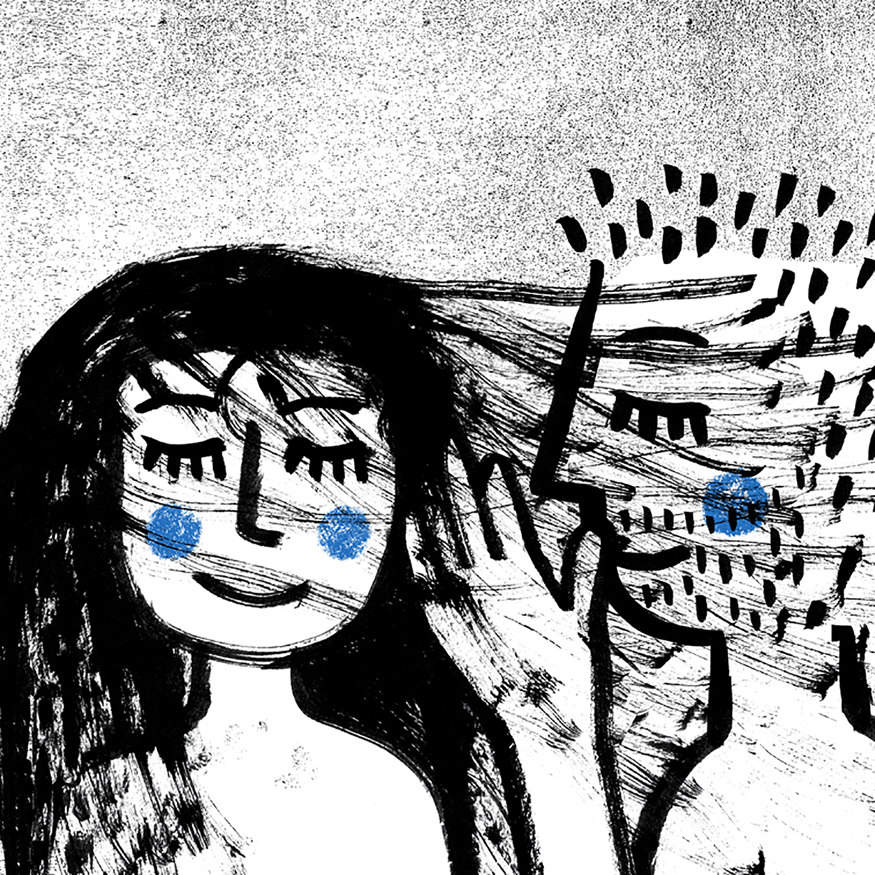 BarbaraR-o-vento-que-vem-apaixonarte02 Ilustração que retrata alguém a segredar ao ouvido de outra pessoa por Bárbara R.