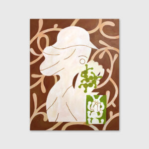 Brown and green painting of a girl kissing a bug by Amargo