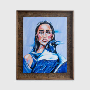 Painting of young woman and a crow by Marita