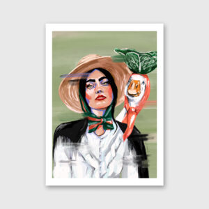 Woman and goose with cabbage on the head illustration by Marita