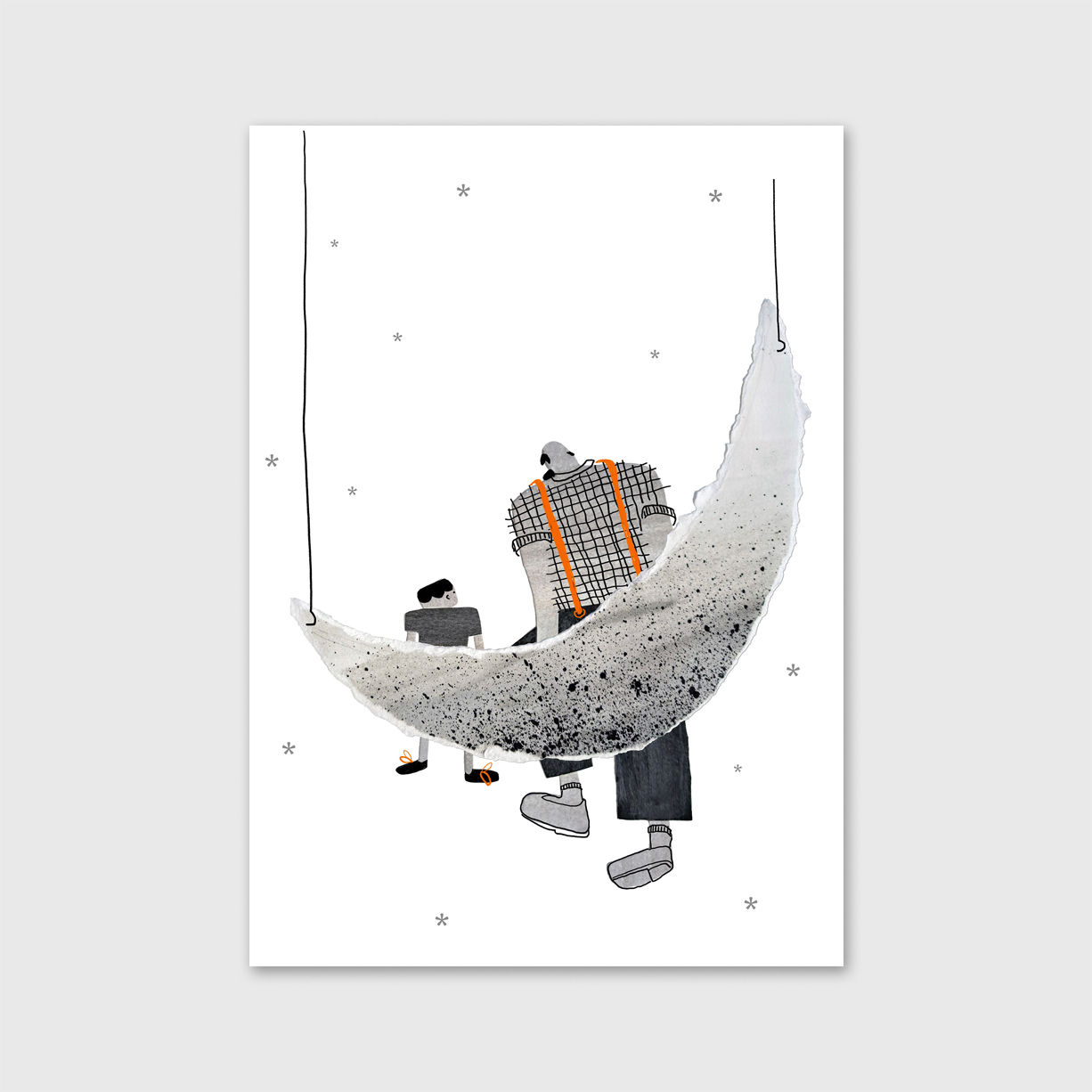 meu-avo-hugo-matos-apaixonarte-01 Ilustração de avô e neto sentados na lua por Vitor Hugo Matos