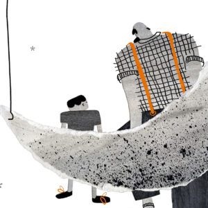 Ilustração de avô e neto sentados na lua por Vitor Hugo Matos