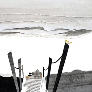 Ilustração de avô e neto sentados à beira-mar por Vitor Hugo Matos