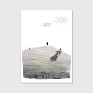 Ilustração de um homem a andar de bicicleta no campo por Vitor Hugo Matos