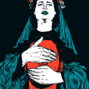 woman blinding a man Illustration of Nicolae Negura at Apaixonarte gallery