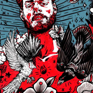man and birds illustration of Nicolae Negura at Apaixonarte gallery