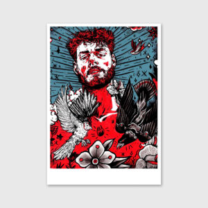 man and birds illustration of Nicolae Negura at Apaixonarte gallery