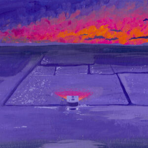 Evening firGouache illustration of an evening fire on the fields inspired by "Breaking Bad" by Sara Felgueiras.e on the fields landscape gouache illustration inspired by "Breaking Bad" by Sara Felgueiras.