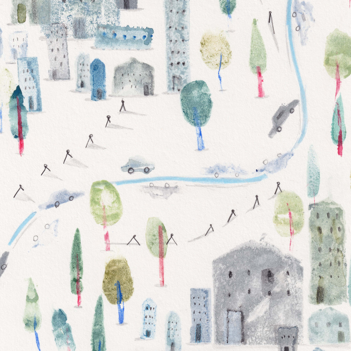 cidade-constanca-duarte-apaixonarte02 Detail of llustration portraying a city by Constança Duarte.