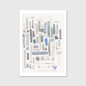 Illustration portraying a city by Constança Duarte.