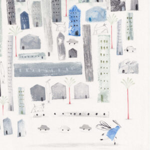 Illustration portraying a city by Constança Duarte.