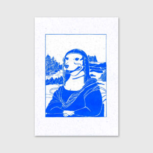 Illustration recreating the "Mona Lisa" with a dog.