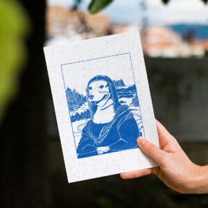 Illustration recreating the "Mona Lisa" with a dog.