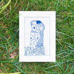 Ilustração que recria "The kiss" com um gato por Sara Felgueiras.