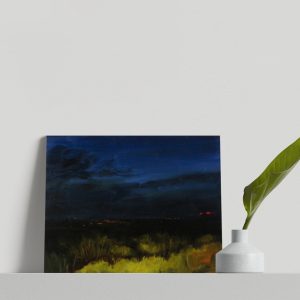 Oil painting by Neide Carreira on a shelf