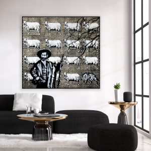 Mixed media art piece by magriço on a wall