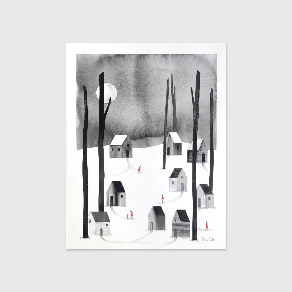 colagem-04-catia-freitas-apaixonarte01 Watercolour depicting houses on a forest by Cátia Freitas at Apaixonarte