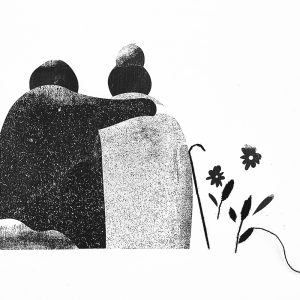 Enbroidered illustration of an old couple by Catarina Paulo at Apaixonarte