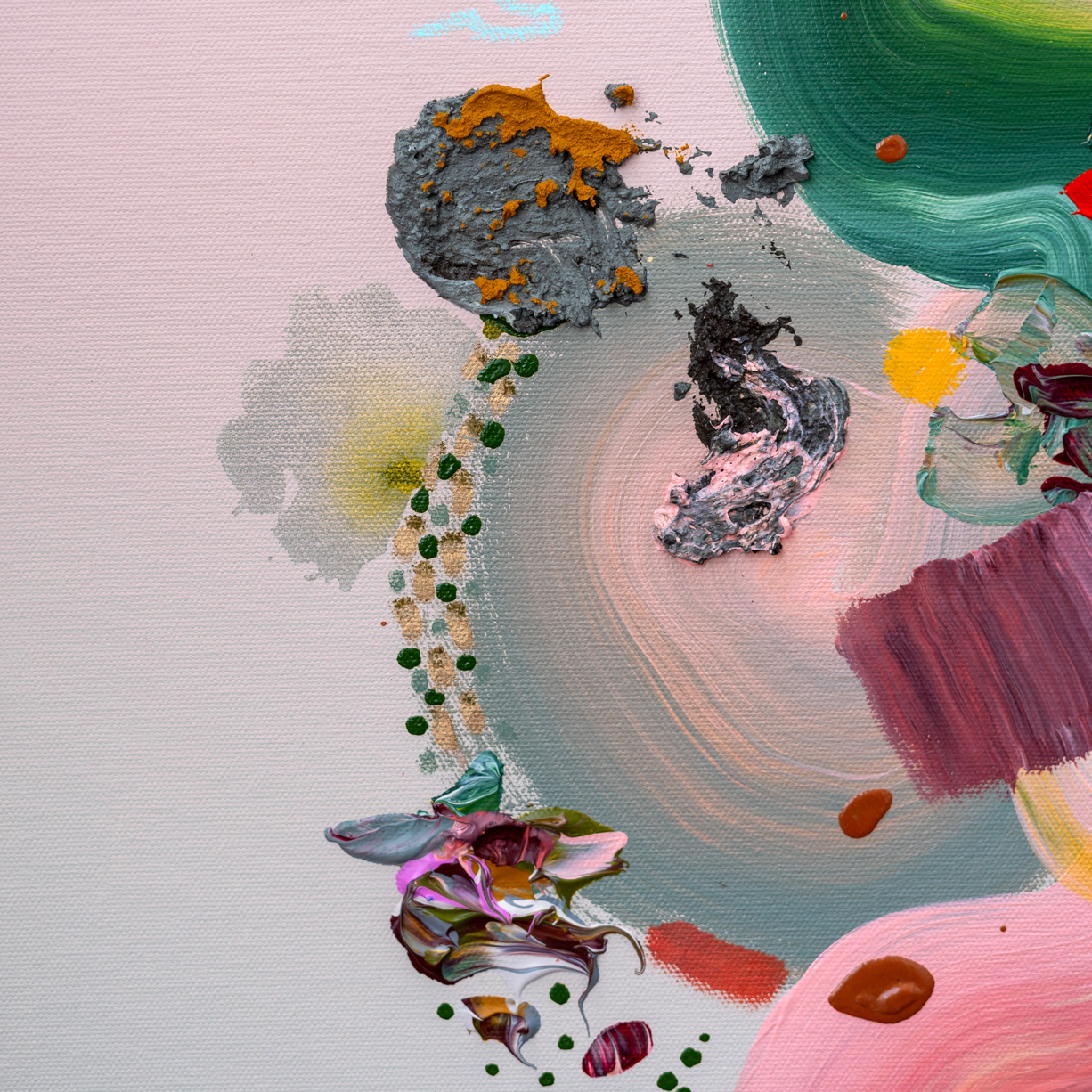 Pink-Marble-Tablesara-atrouni-apaixonarte-02 Colorful abstract painting by Sara Atrouni detail.