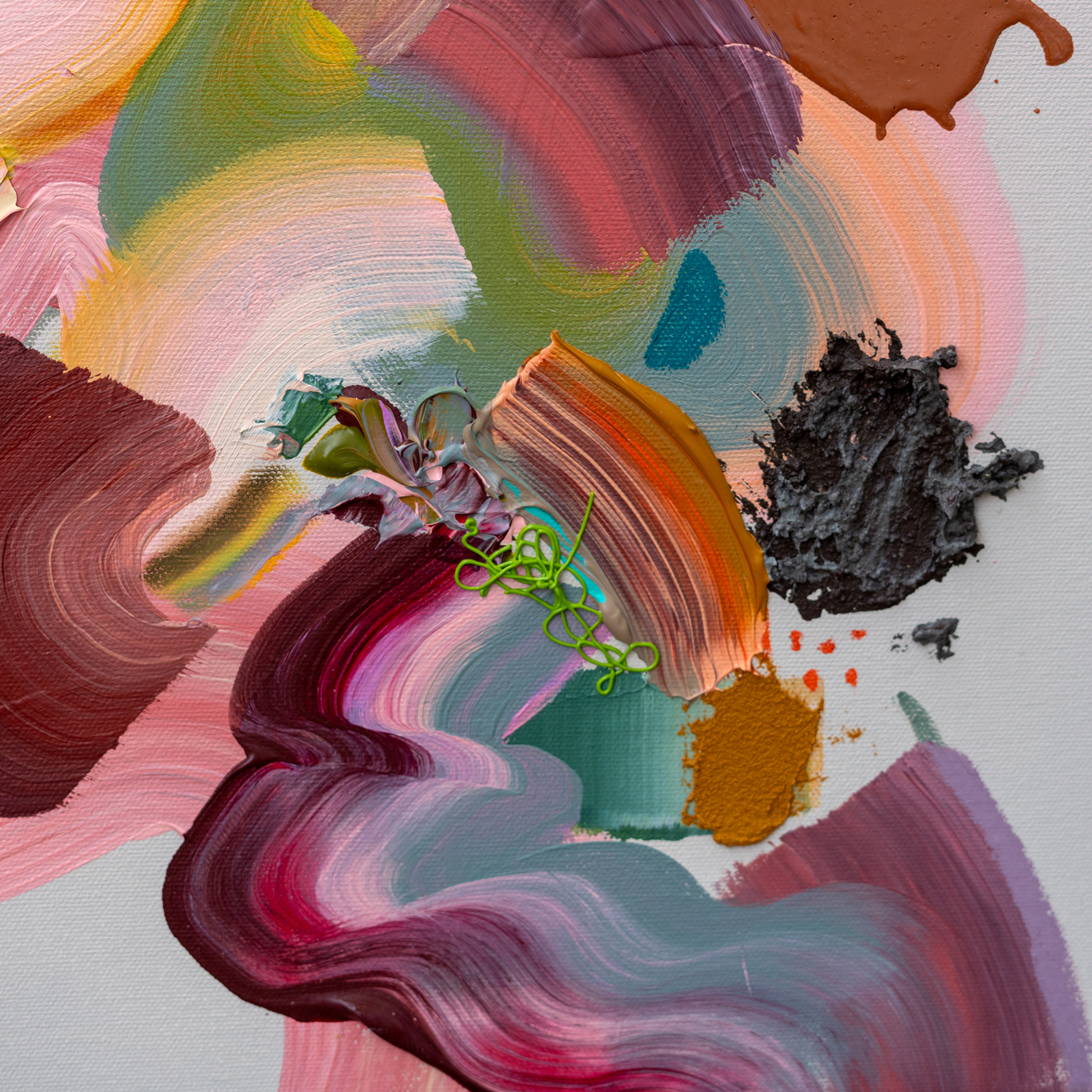 Pink-Marble-Tablesara-atrouni-apaixonarte-03 Colorful abstract painting by Sara Atrouni detail.